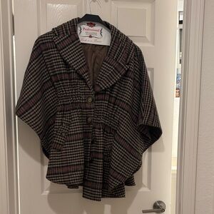 Jolt Women's Plaid Cape - Brown and Black